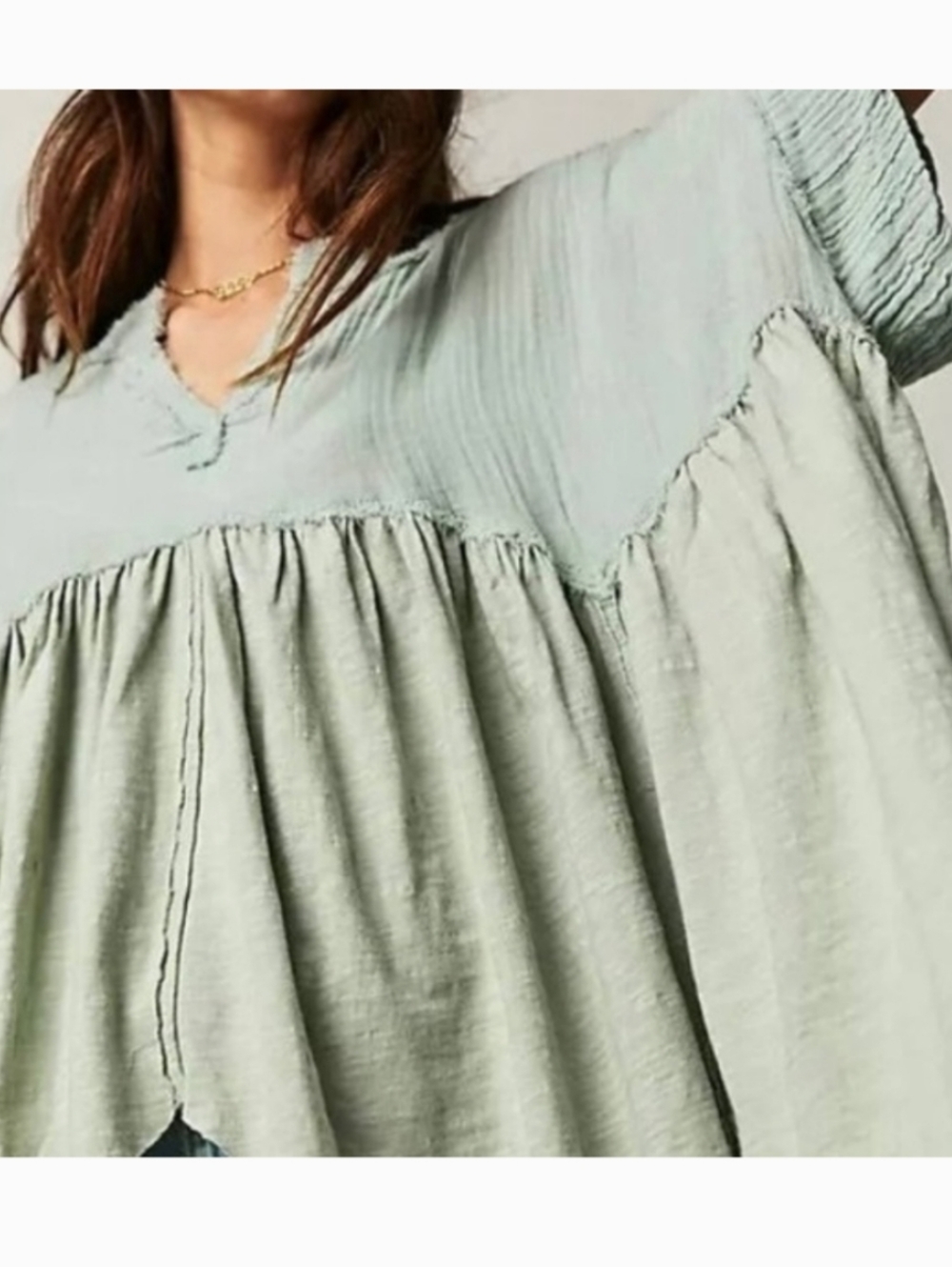 We The Free Boho Loose Gauze V-Neck Women's Top in Sage Green - Picture 5 of 7